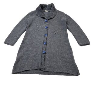 Oriana Cardigan Blue Heavy Knit Wool Blend Long Sweater Size L Whale Buttons